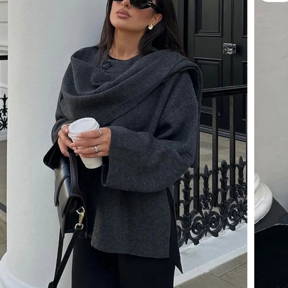 MWOUTAG Zara Crop Knit With Asymmetrical Scarf S-M